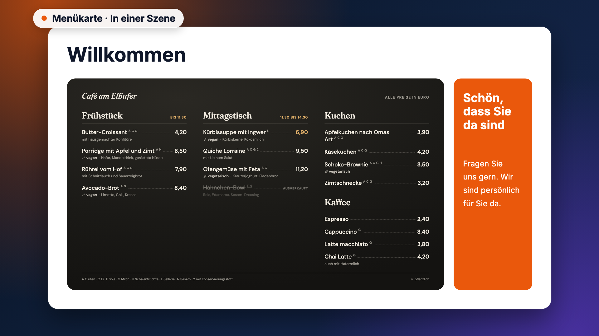 Menu board in the scene-example view