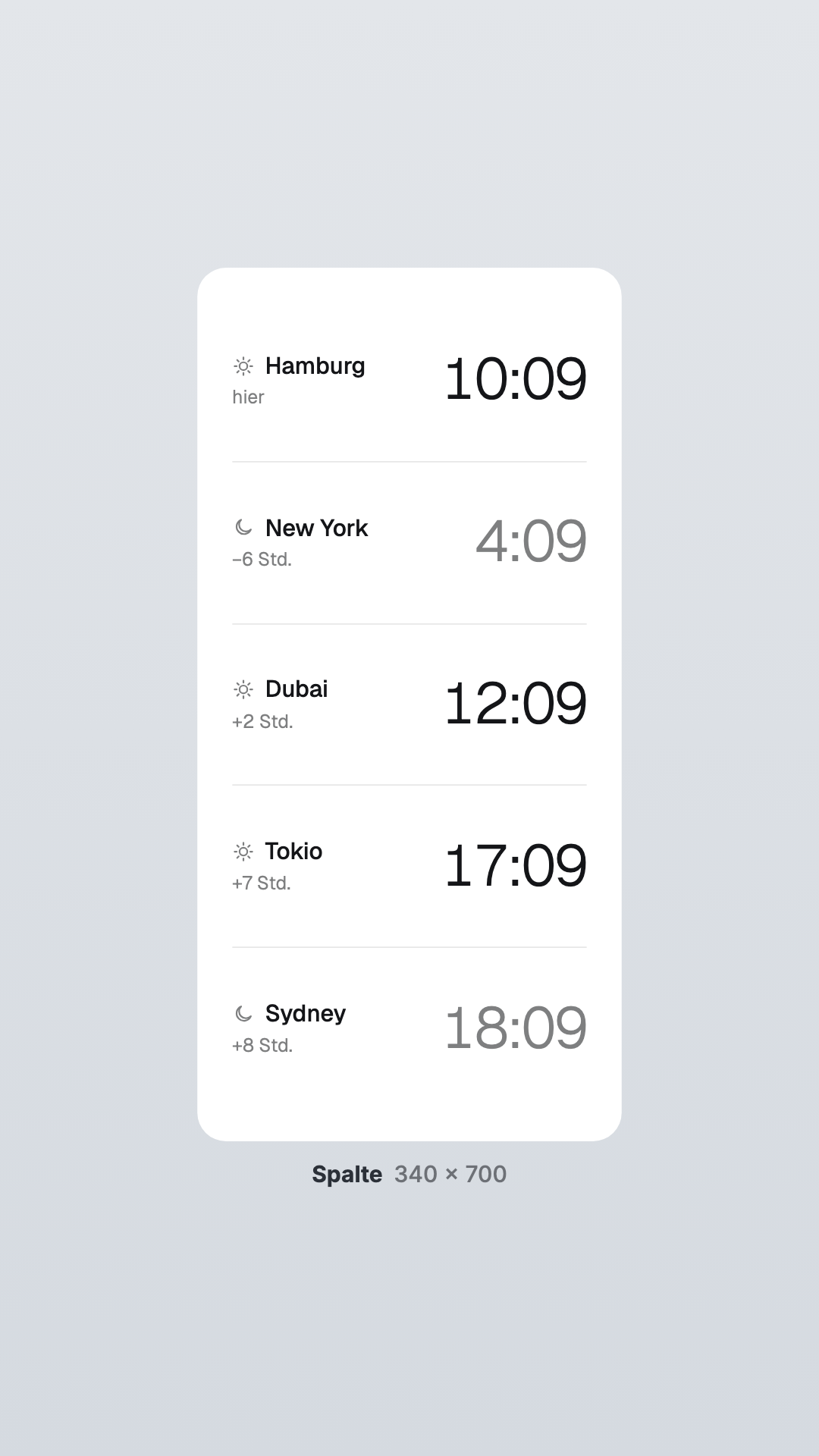 World Clock in the Column view