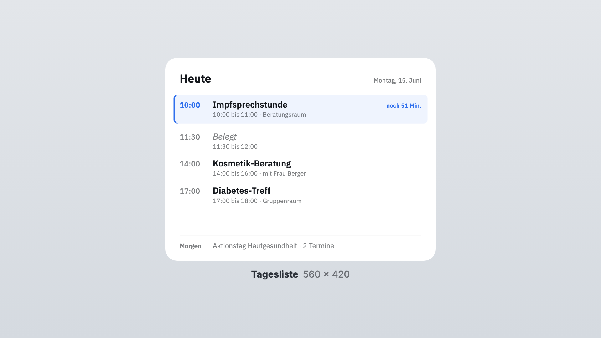 Calendar in the Day list view
