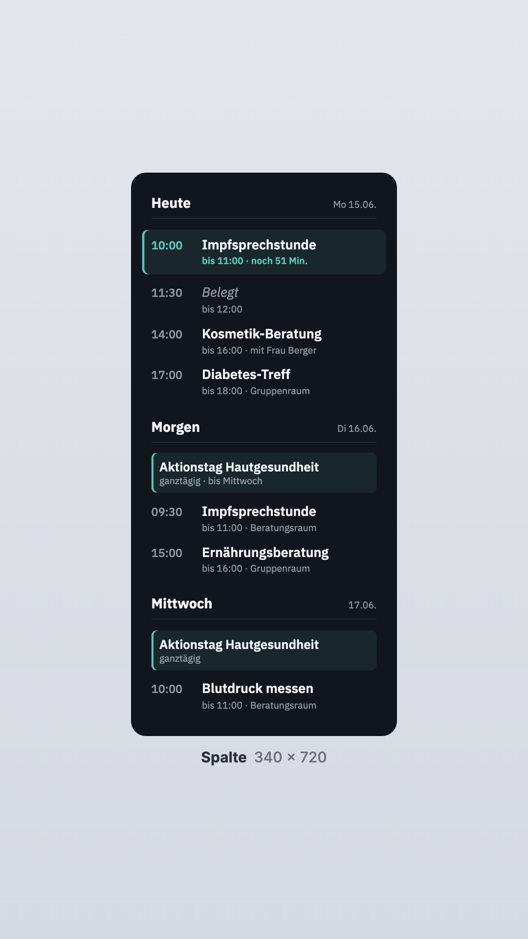 Calendar in the Column view
