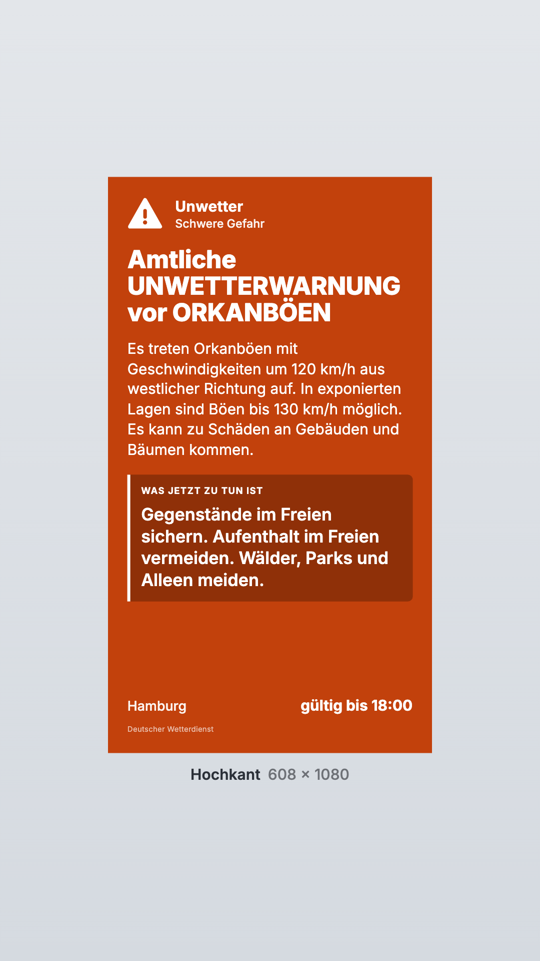 Warning in the Portrait view