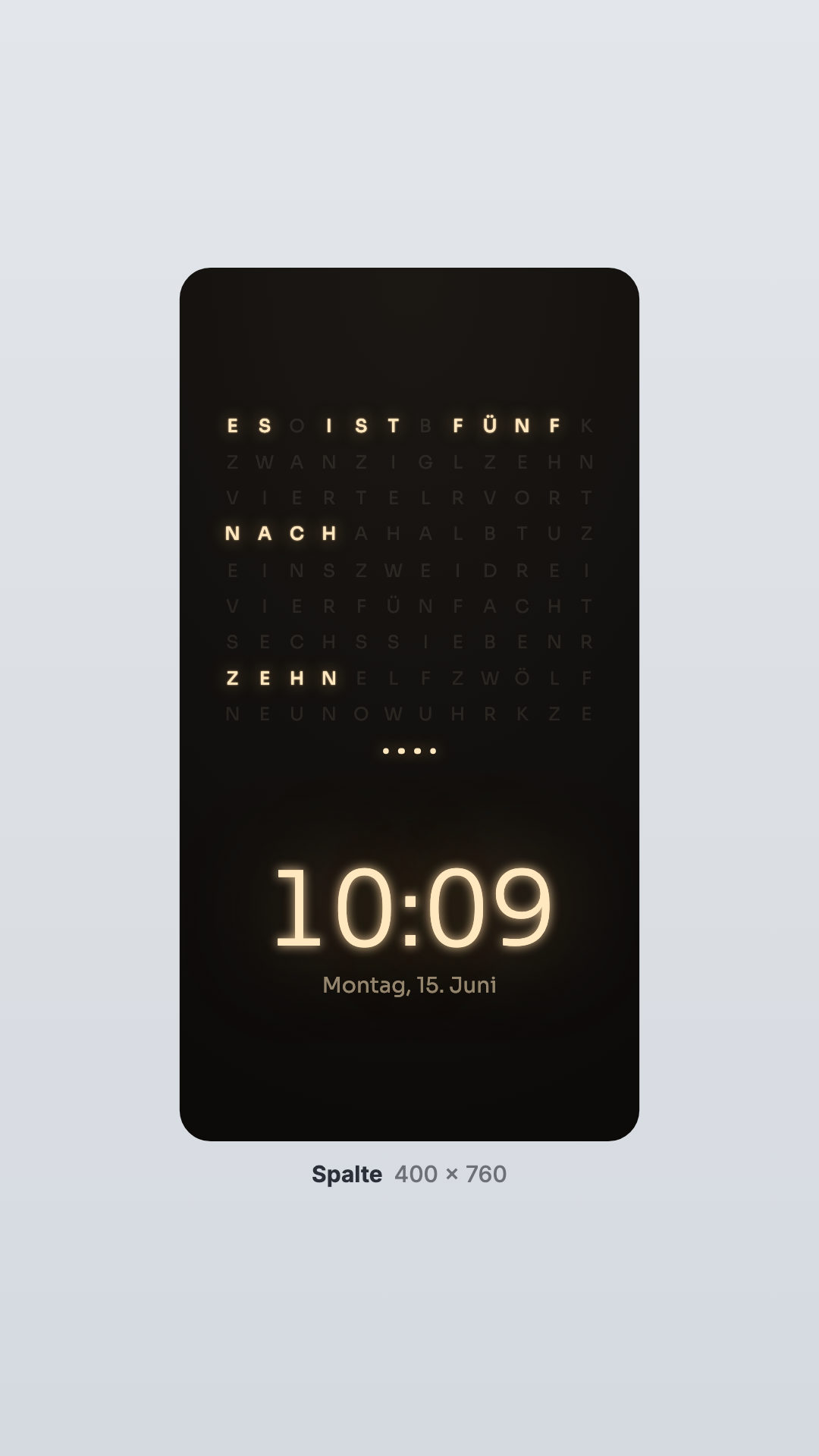 Word Clock in the Column view