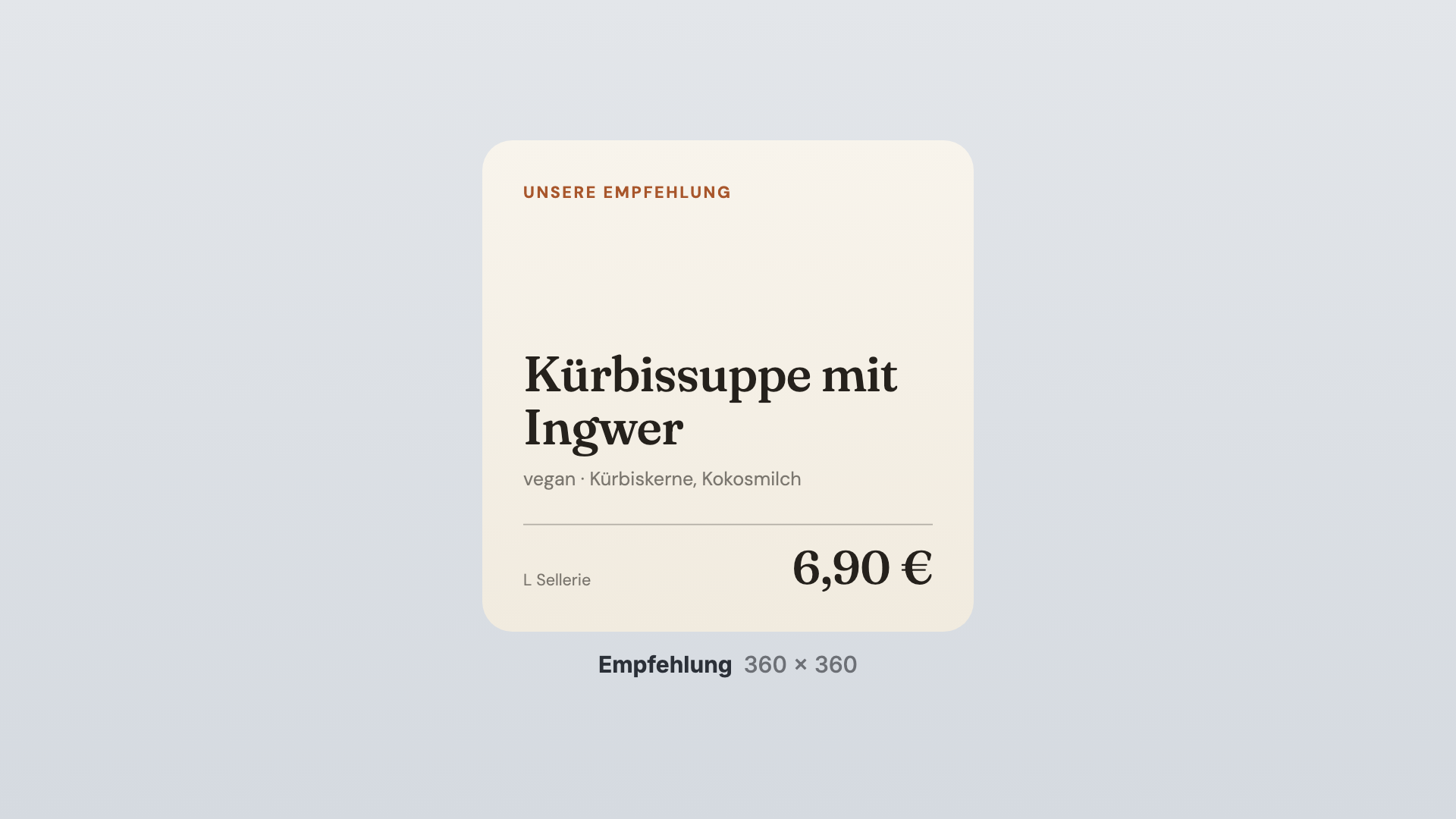 Menükarte in der Ansicht Empfehlung