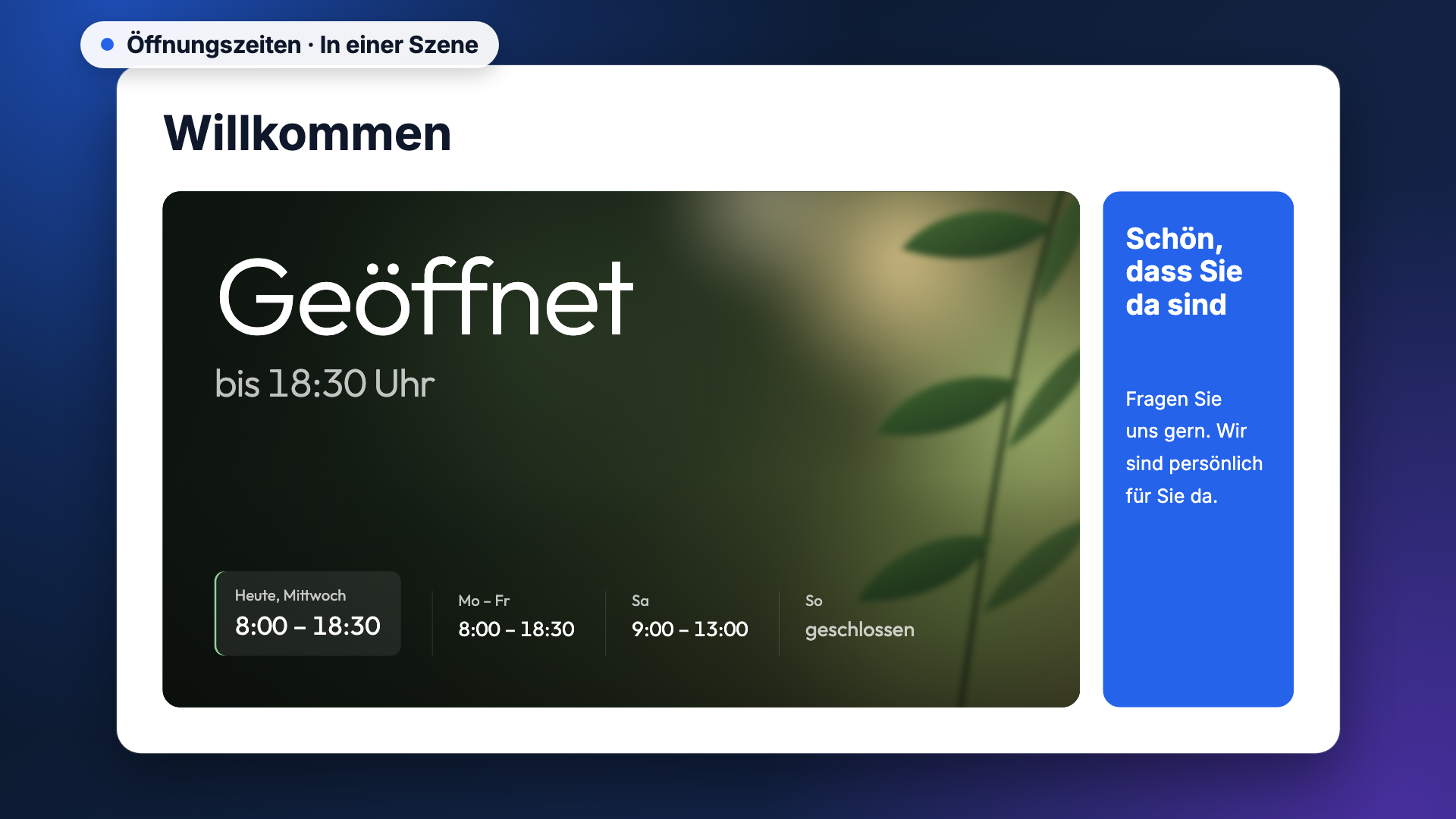 Öffnungszeiten in der Ansicht scene-example